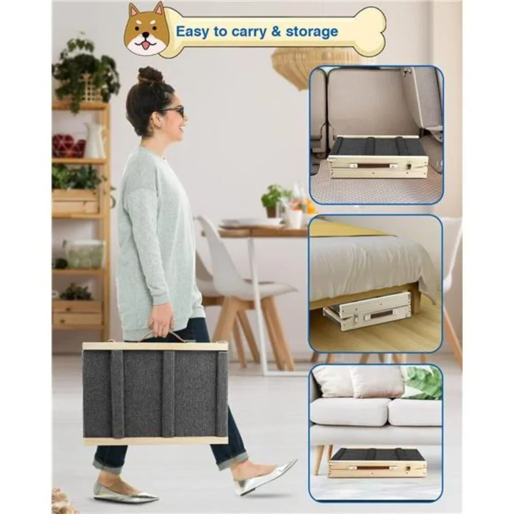 Adjustable Dog Ramp,Wooden Folding Portable Pet Ramp,Rated for 30 LBS,32.6